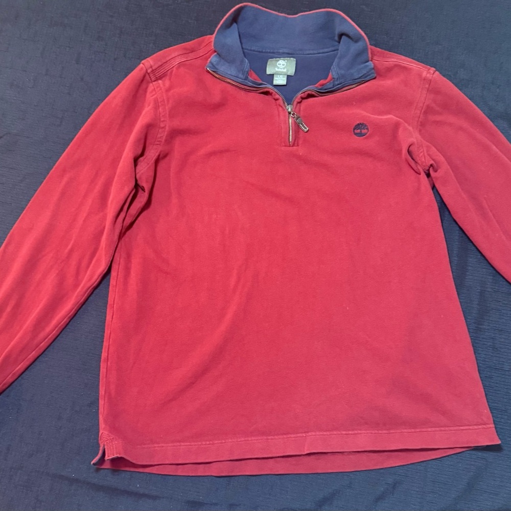 Timberland Men's Red and Navy Zip-Up Sweater